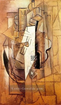 Bouteille de Bass guitare als de trefle 1912 Kubismus Ölgemälde